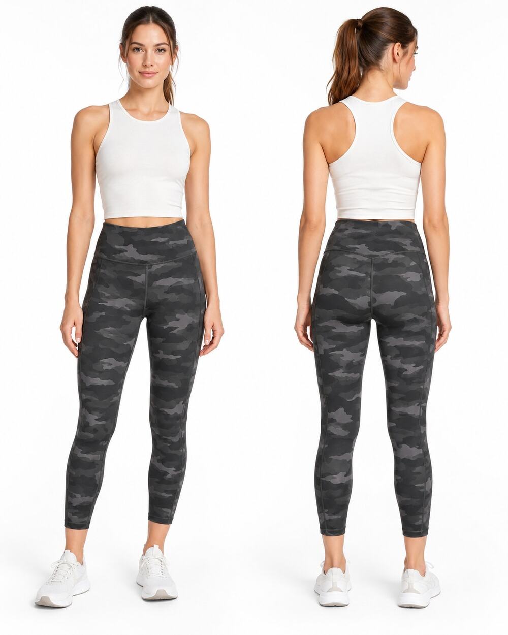 Athleta Ultimate Camo 7/8 Tight Leggings Women's XS Black Gray Pockets 531773